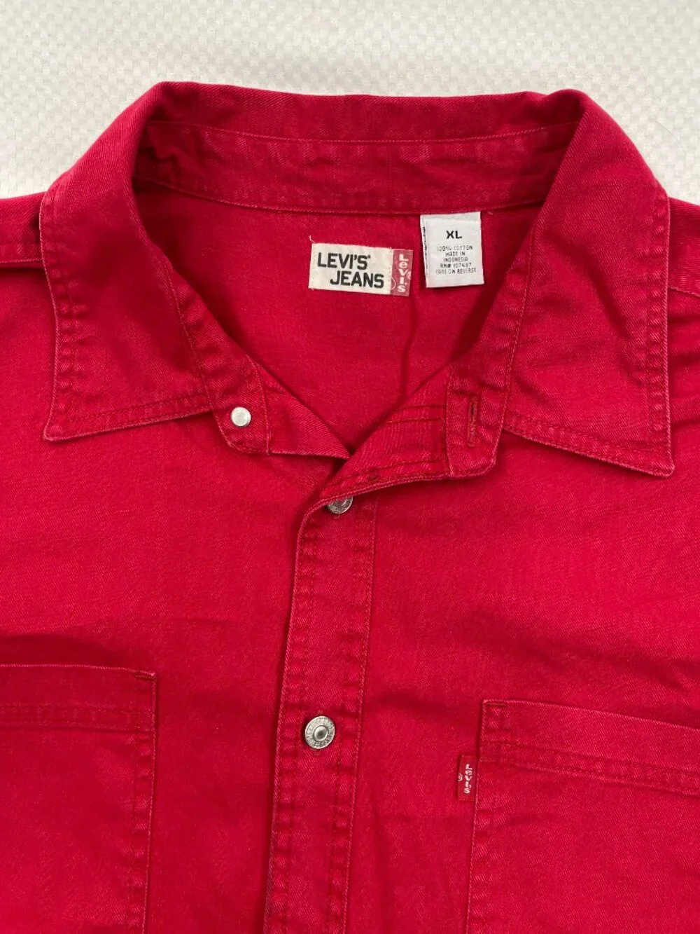 Levi's Red Cotton Denim Jean Western Cowboy Button Down Shirt Men's XL